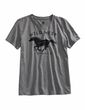 Athleisure Wear Tin Haul Womens Wild West Horse Grey Cotton Blend S/S T-Shirt