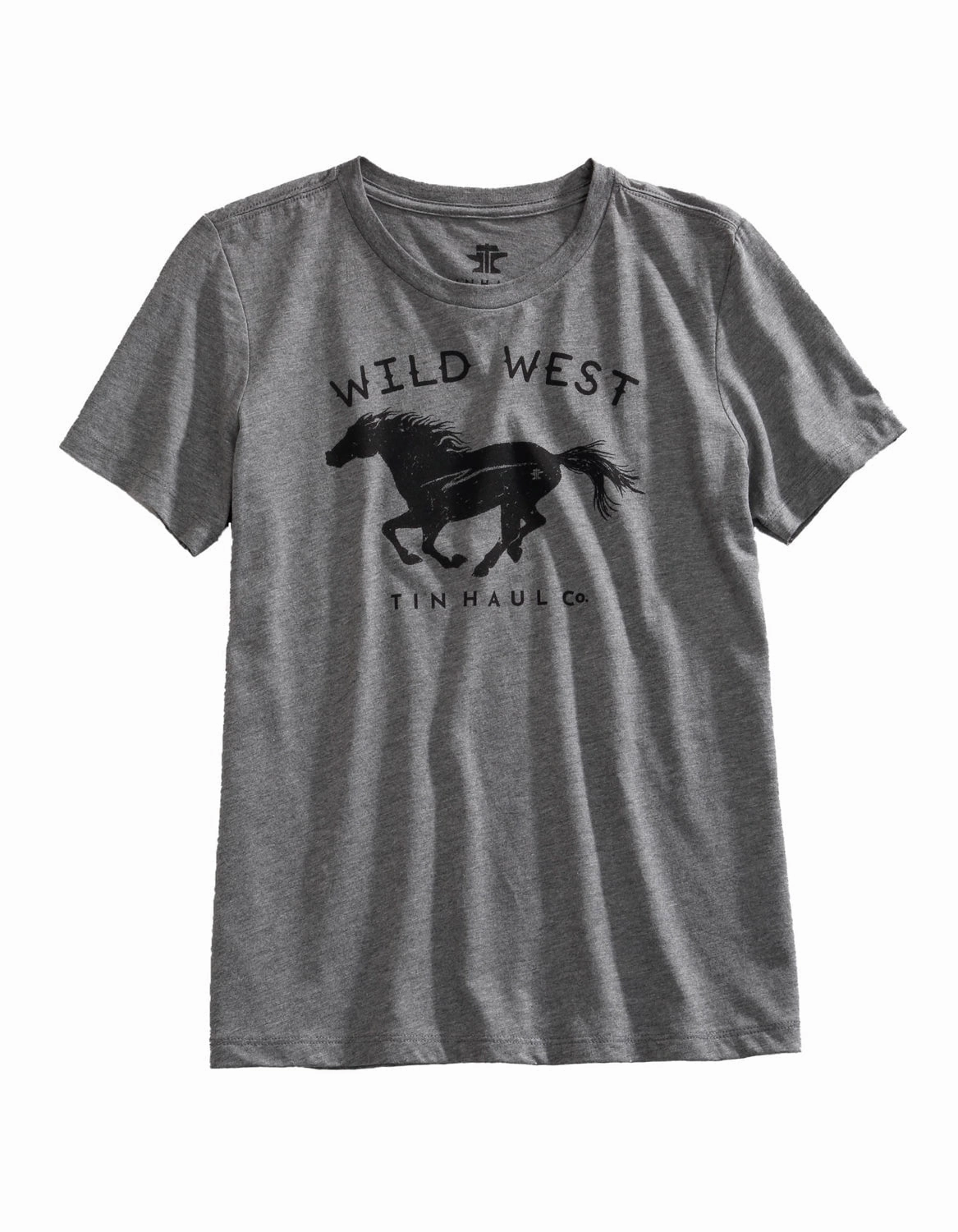 Minimalist fashion Tin Haul Womens Wild West Horse Grey Cotton Blend S/S T-Shirt