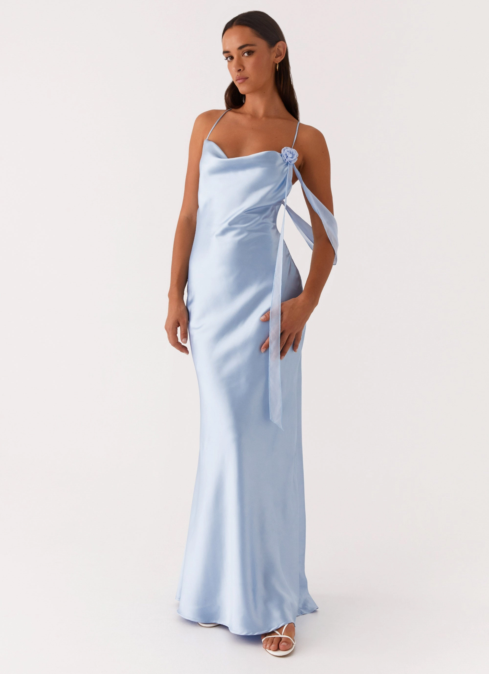 All-Season Comfort Subtle Finish Too Sweet Satin Maxi Dress - Blue