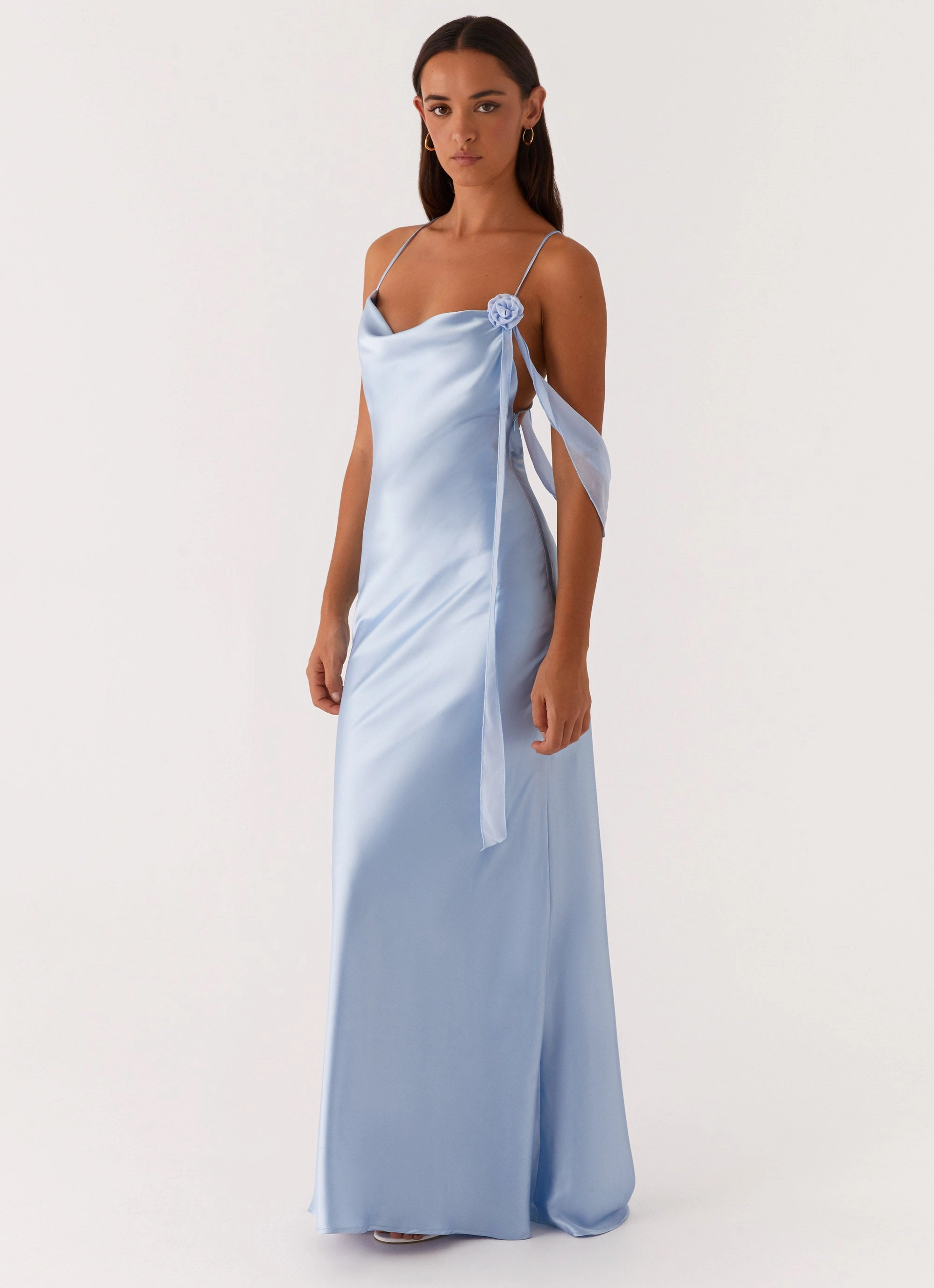 Too Sweet Satin Maxi Dress - Blue Neutral Feel Warranty-Included