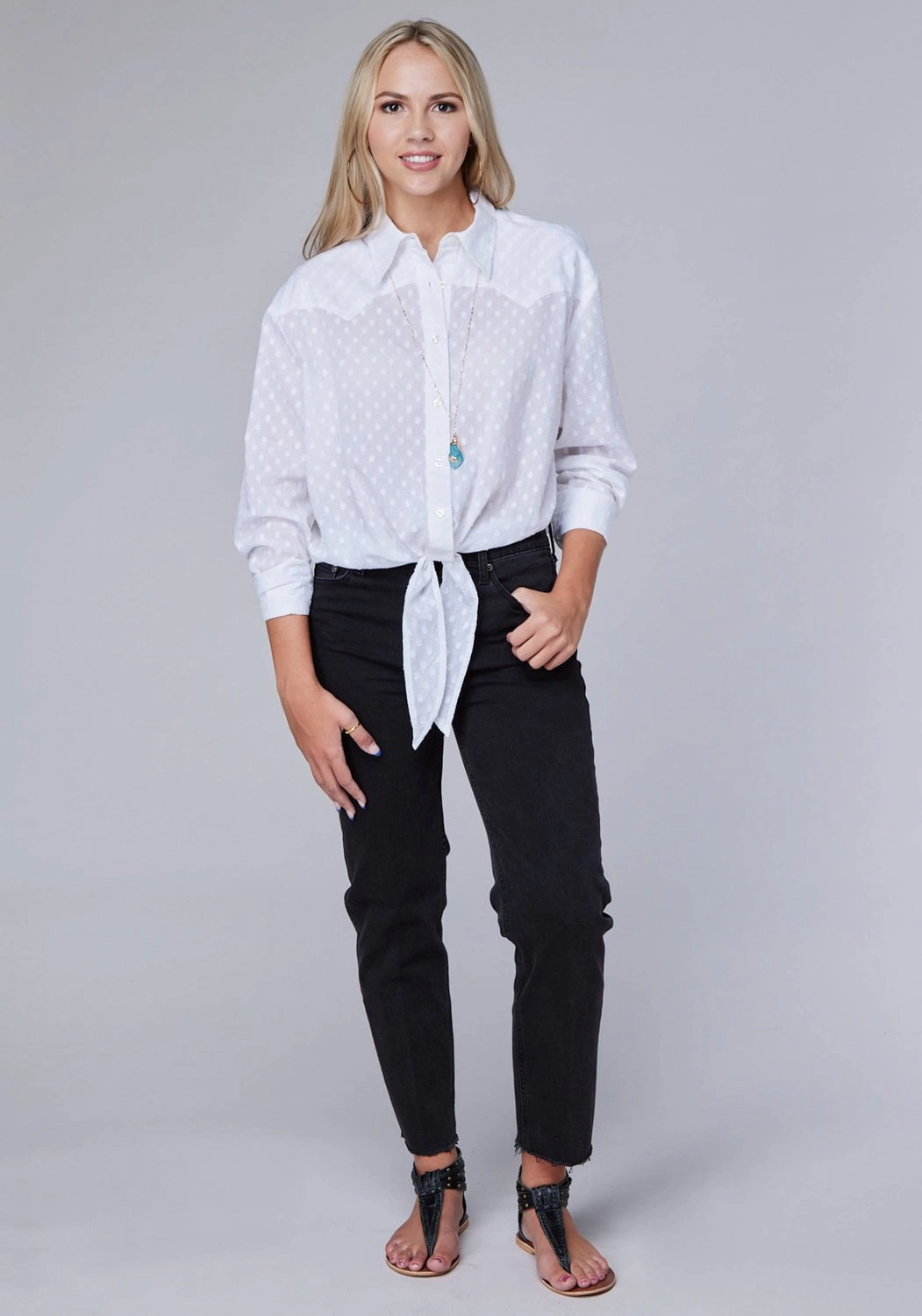 Roper Womens Retro Swiss Dot White 100% Cotton L/S Blouse Iconic look