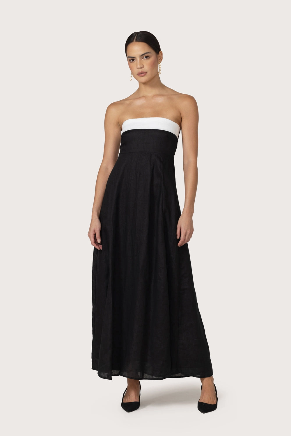 Night Style Cozy Layers Alora Linen Maxi Dress in Black White