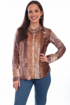 Scully Womens Fashionable Animal Burnt 75% Viscose/25% Nylon L/S Shirt Versatile Layering Piece Artistic Design