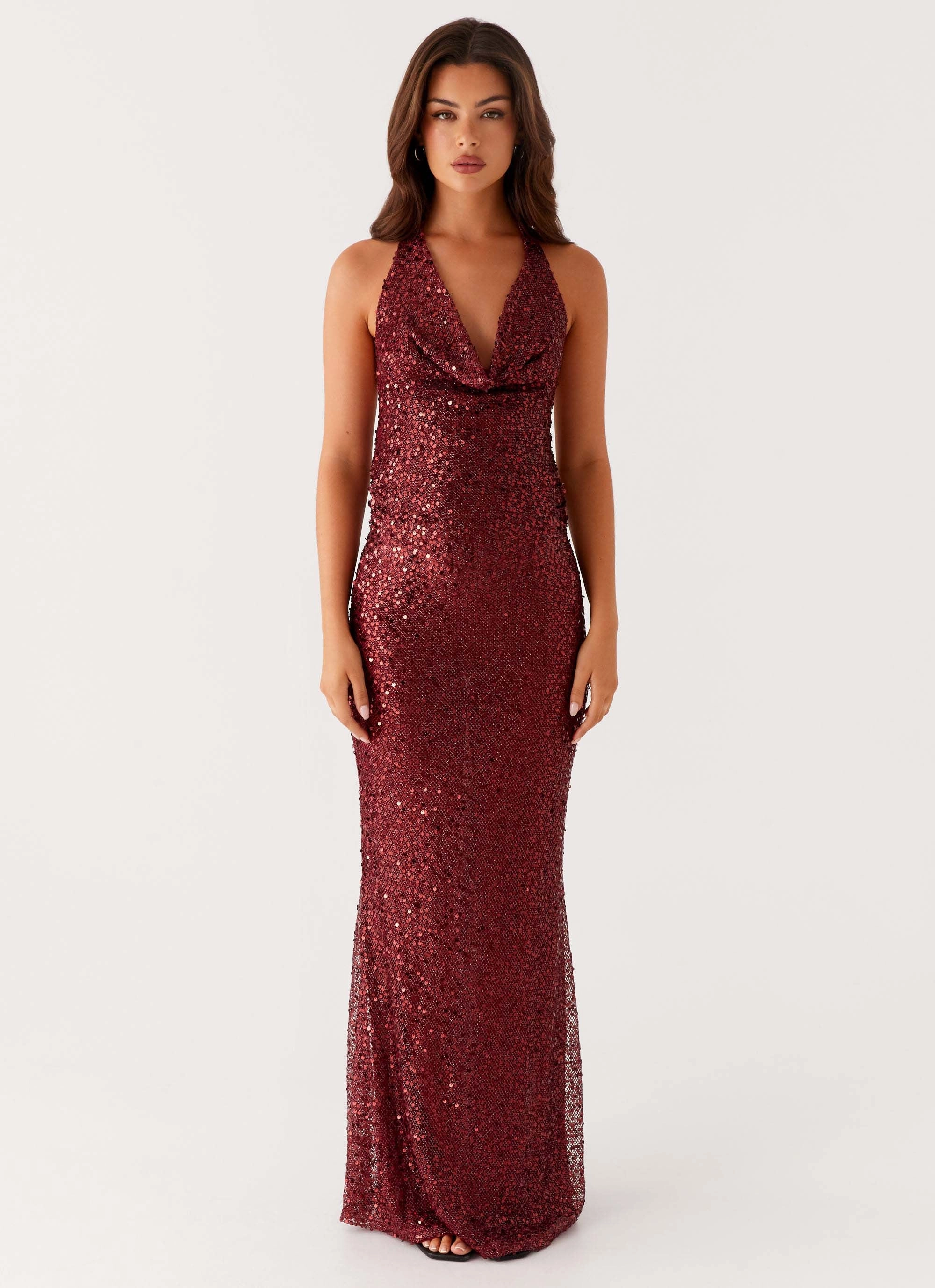 Drapey Fabric Sheer Look Treasured Sequin Maxi Dress - Fuchsia