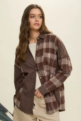 Active Style Tammy Colorblock Plaid Long Sleeve Button Down Shirt