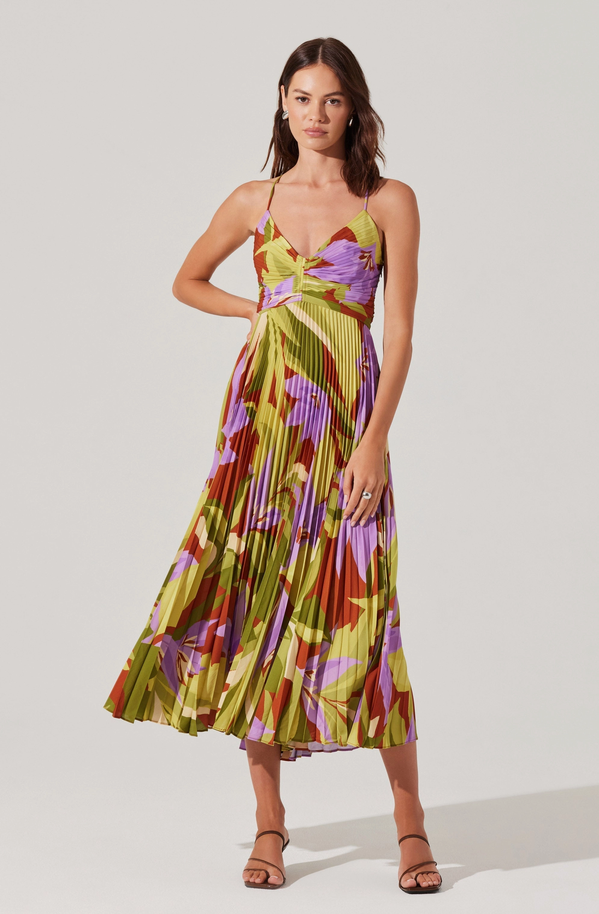 Plus Fit Blythe Dress in Green Rust Floral