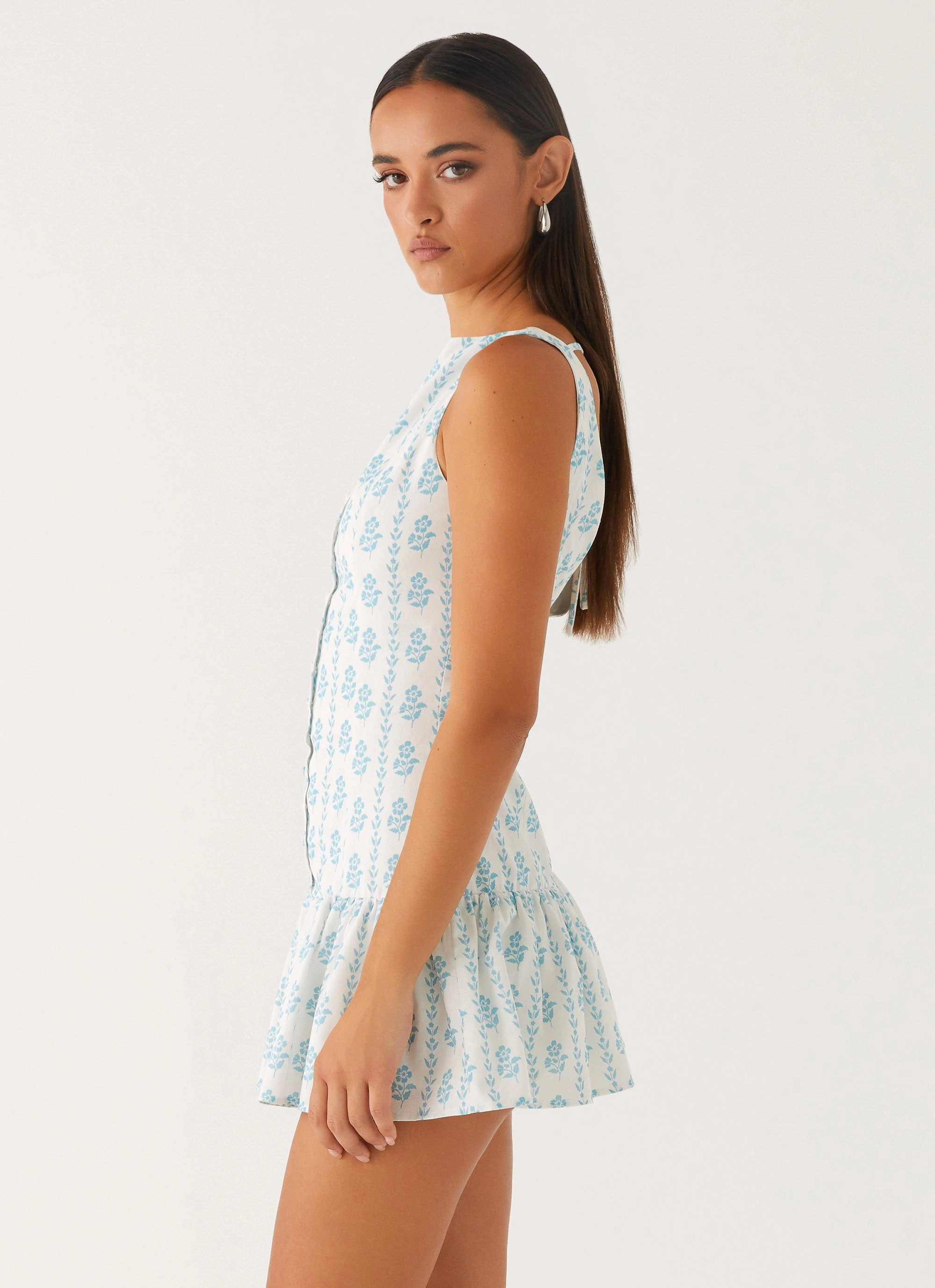 Natural Tones NonSlipClosure Meggie Linen Mini Dress - Sweet Daydream Print
