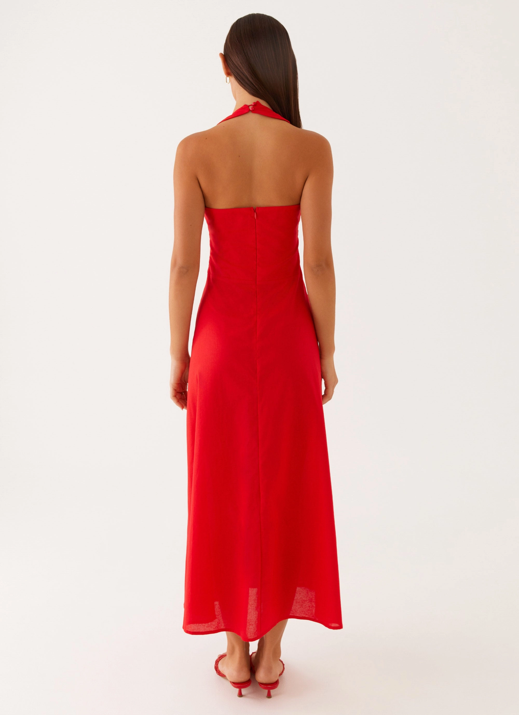 Pleat-Front Dressy Glow Falling For You Midi Dress - Red