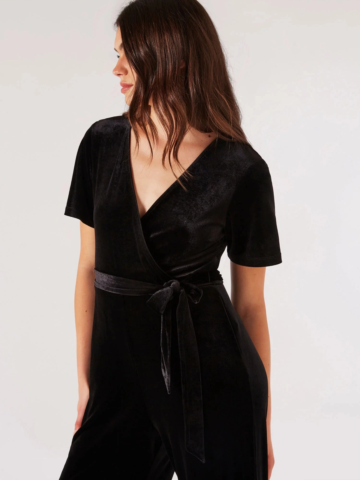 Flutter Sleeve Velvet Jumpsuit in Black Work Favorite