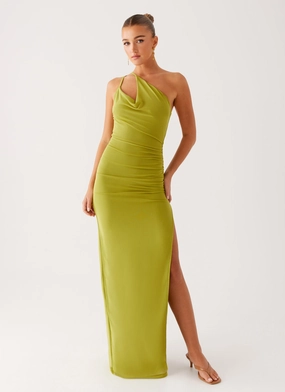 Lamara Maxi Dress - Green Flattering Silhouette Wear Satin Grace