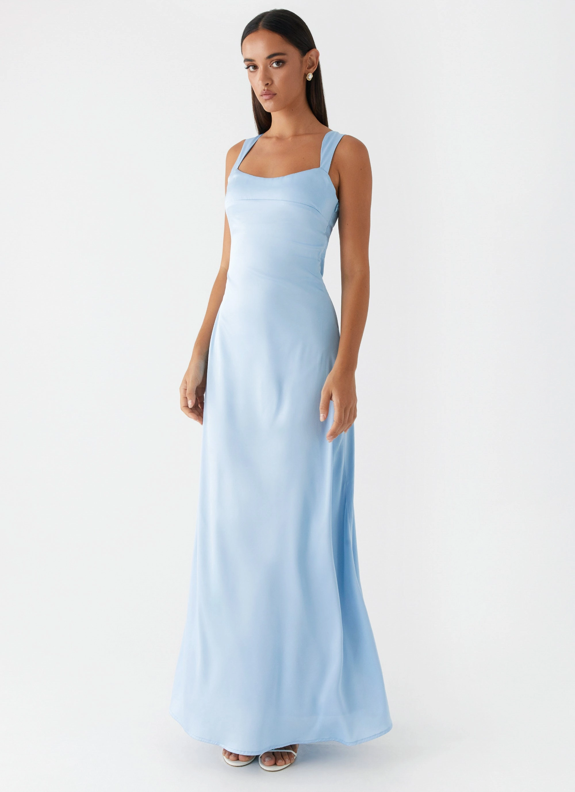 Subtle Look Sheer Overlay Odette Satin Maxi Dress - Blue