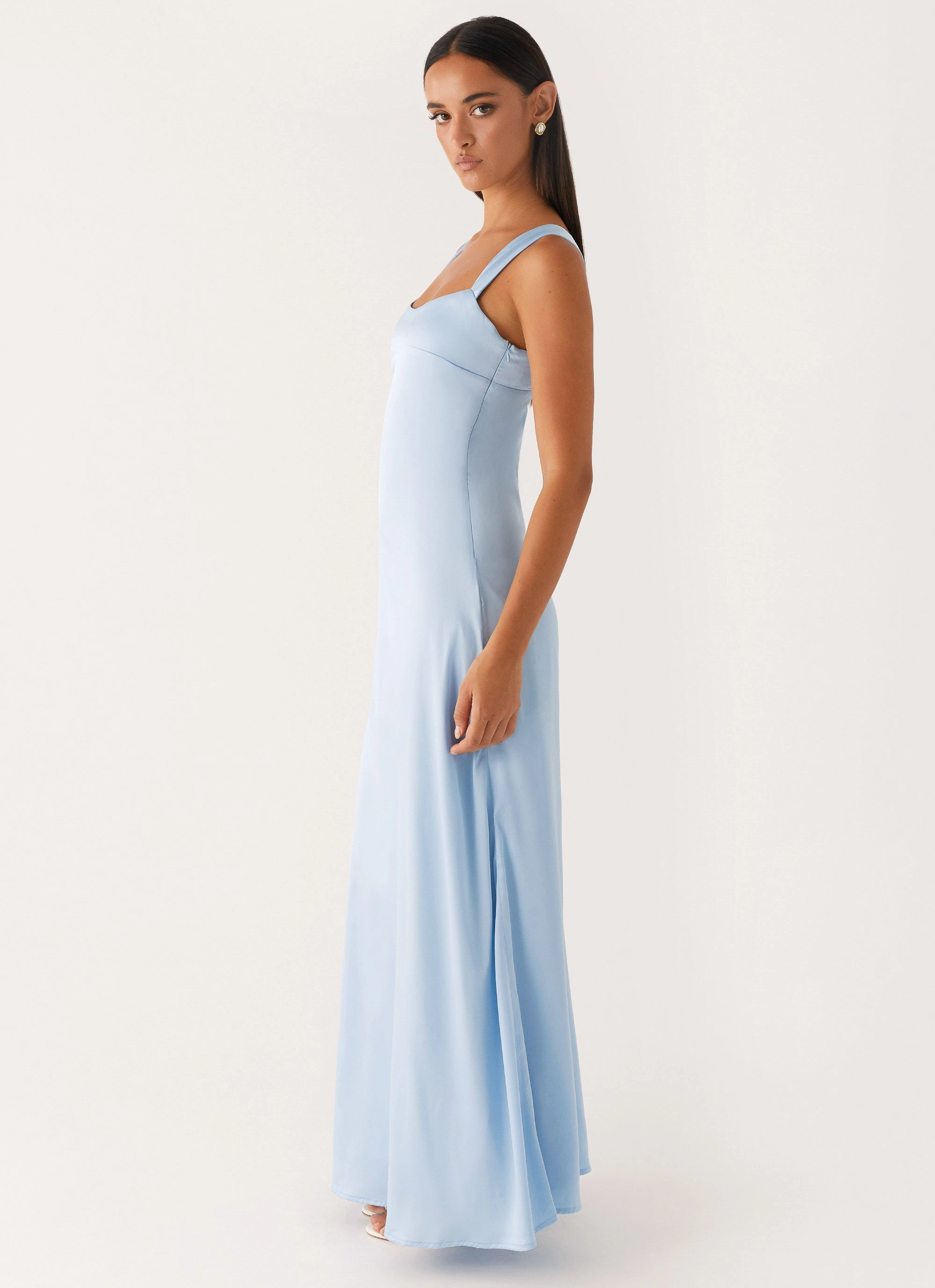 Coastal Soft Gentle Texture Odette Satin Maxi Dress - Blue