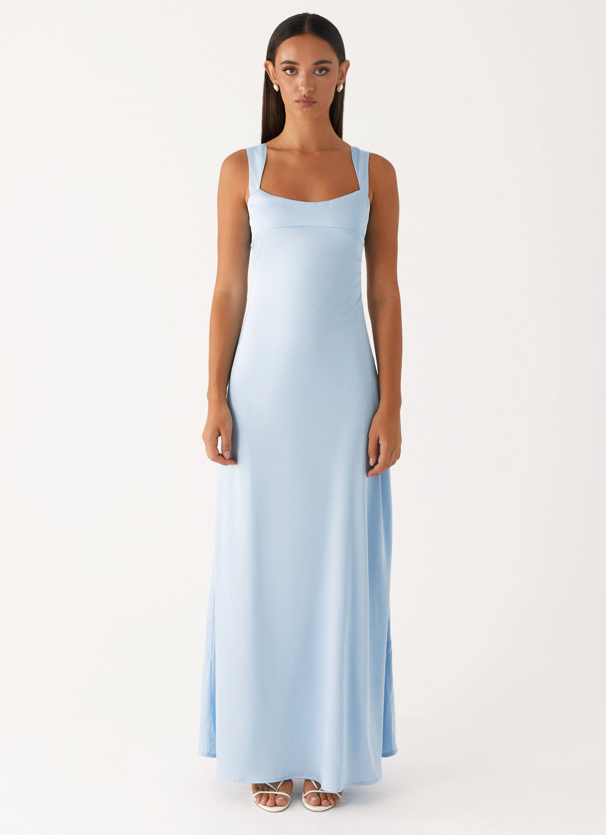 Odette Satin Maxi Dress - Blue Natural Drape Contemporary Fit