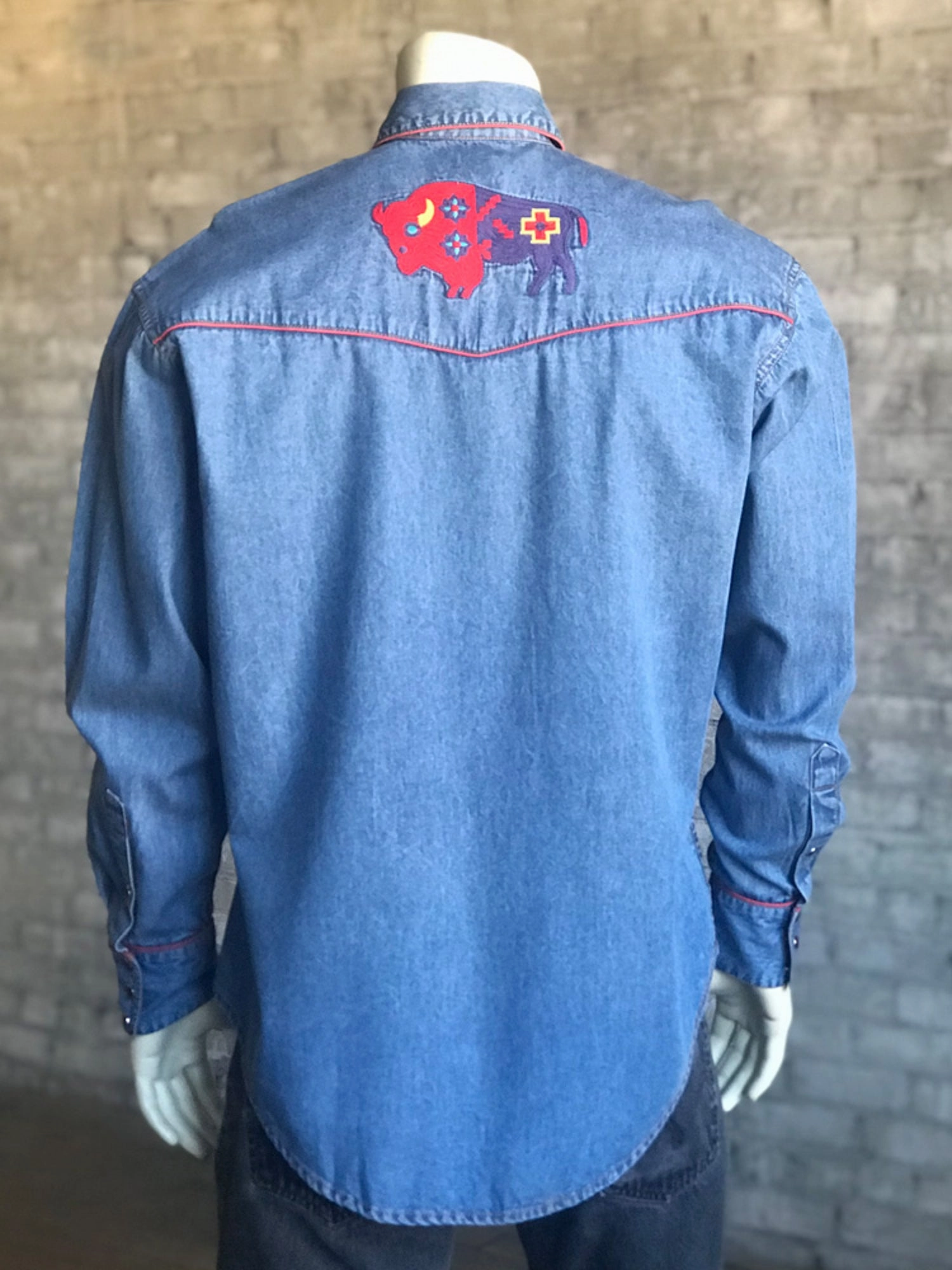 Rockmount Mens Denim 100% Cotton American Bison Western L/S Shirt Printed Pattern