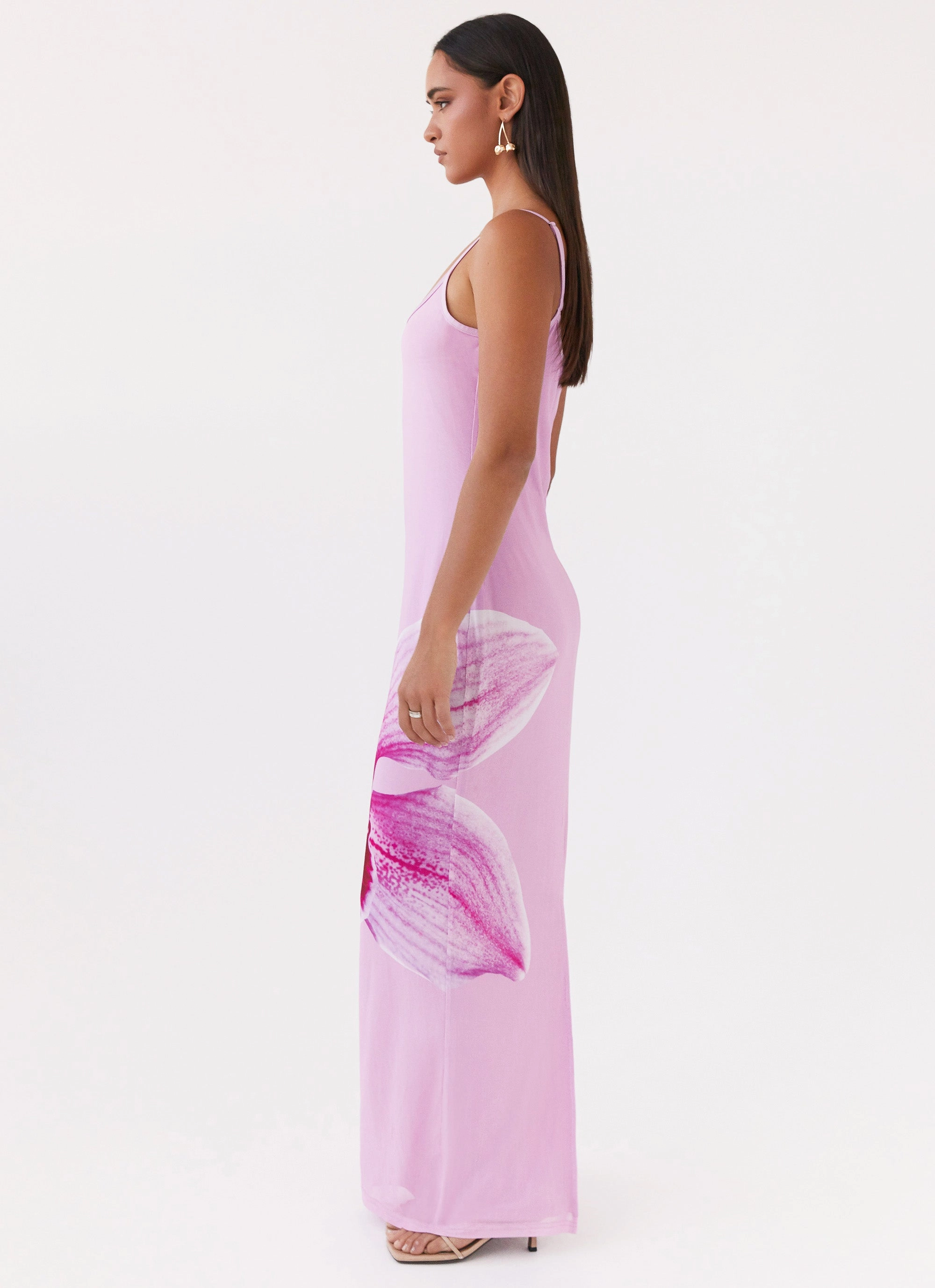Retro Detail Bad News Mesh Maxi Dress - Pink Magnolia