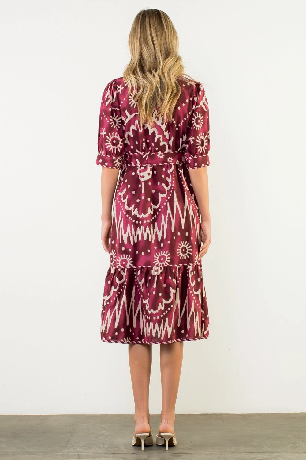 Balanced Texture Blue Sky Ikat Printed Dress in Plum