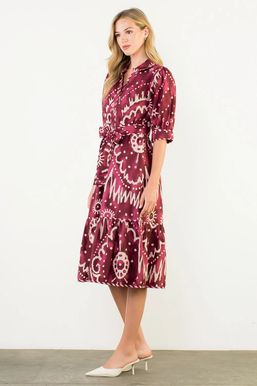 Ikat Printed Dress in Plum Dreamy Layers