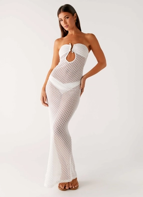 Soft Texture Minimalist Layering Showcase Crochet Maxi Dress - Ivory