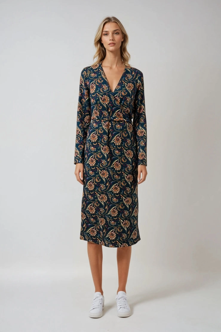 Organic-Fabric Kelli Wrap Dress in Secret Garden