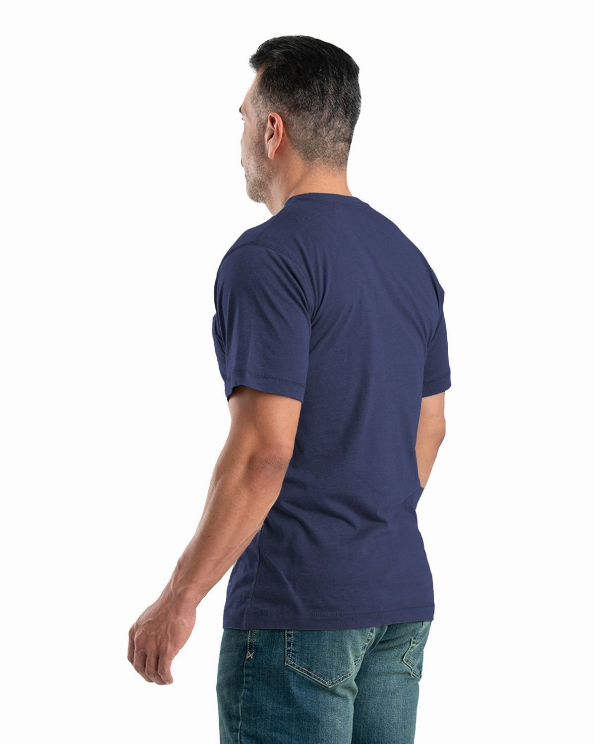 Berne Apparel Mens Performance Pocket Tee Navy Cotton Blend L/S T-Shirt Smooth Finish