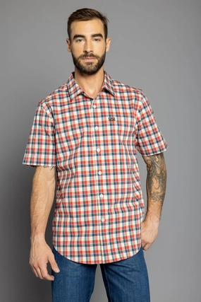 Kimes Ranch Mens Go Round Plaid Navy Cotton Blend L/S Shirt Morning Comfort Plaid Design