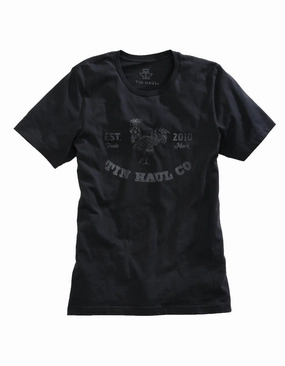 Tin Haul Mens Black 100% Cotton Cockadoodle Doo S/S Rooster T-Shirt Daytime Look Smooth Zipper Design