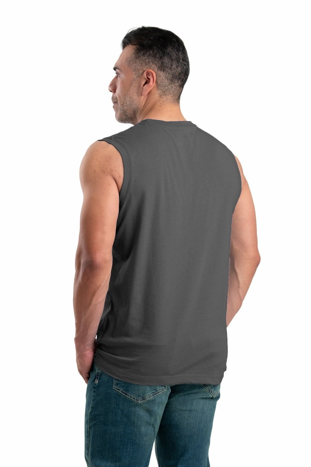 Berne Mens Slate Cotton Blend Performance Pocket Tee S/L Ultra Soft Interior