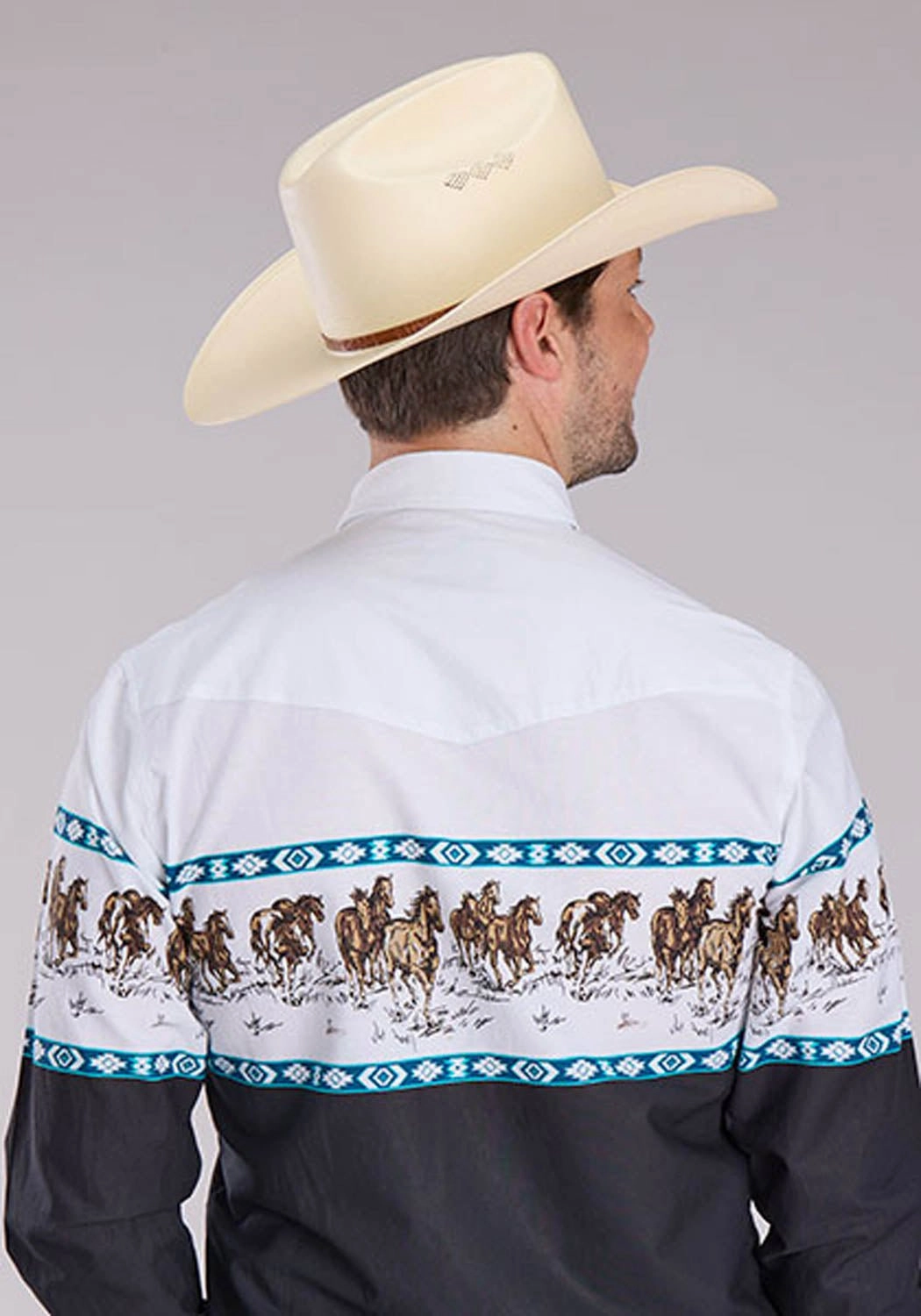 Monochrome Palette Roper Mens Running Horse Border Black 100% Cotton L/S Shirt