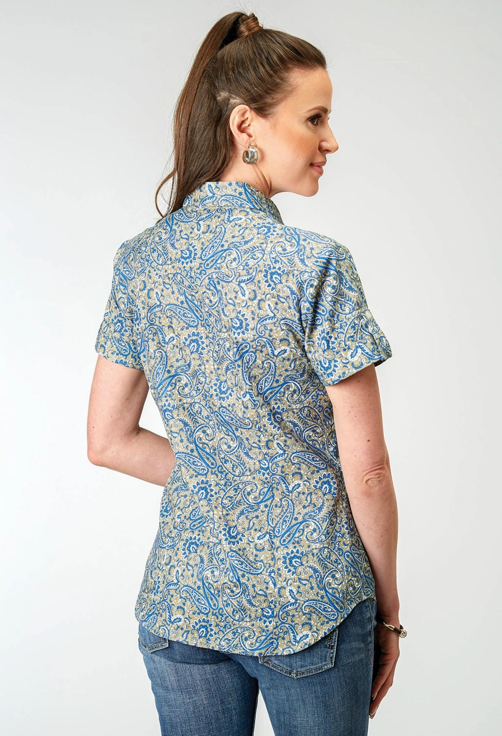 Casual Comfort Roper Womens Delft Paisley Blue 100% Cotton S/S Shirt