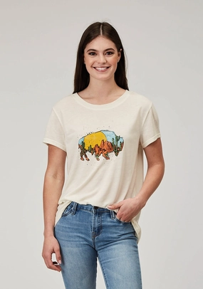 Sporty Look Odor Control Technology Roper Womens Desert Buffalo Cream Poly/Cotton S/S T-Shirt