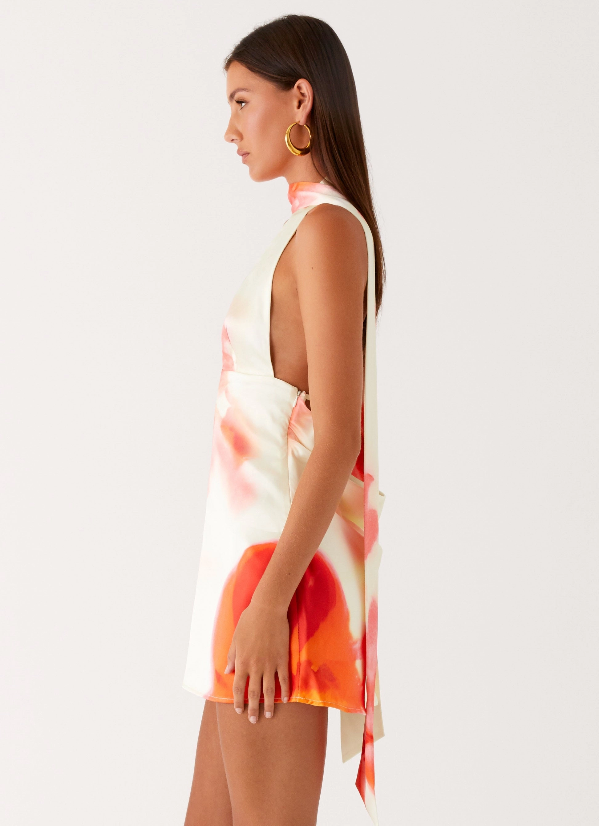 Trendy Appearance Feminine flowing piece Alicia Satin Halter Mini Dress - Mimosa Blossom