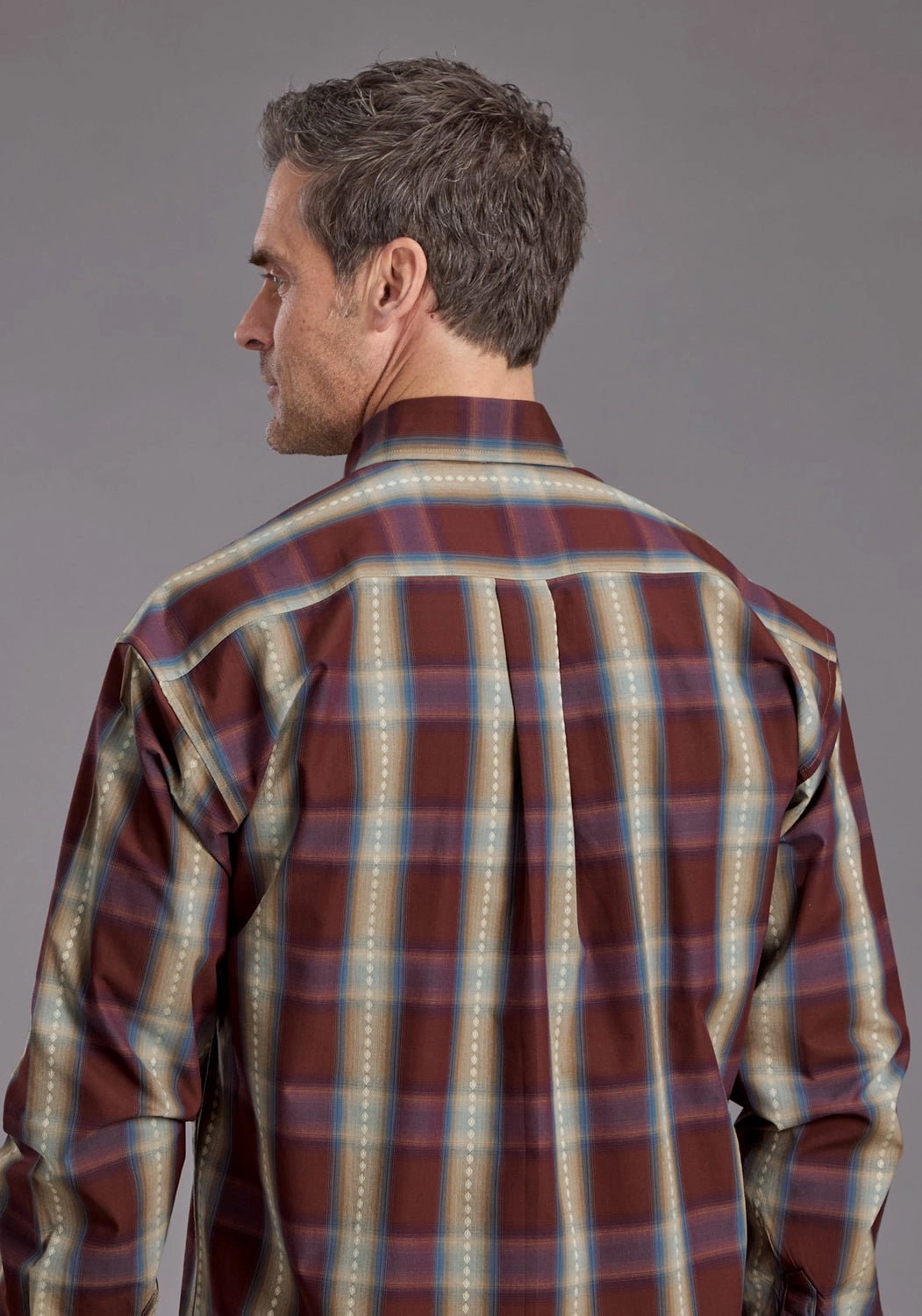 birthday party Stetson Mens Red Rock Dobby Plaid Wine 100% Cotton 1 Pkt L/S Shirt