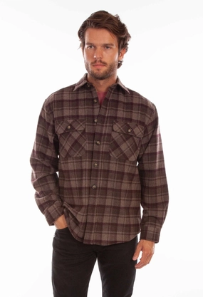 Functional Fashion Scully Mens Chocolate/Port Wool Blend Flannel Plaid L/S Shirt