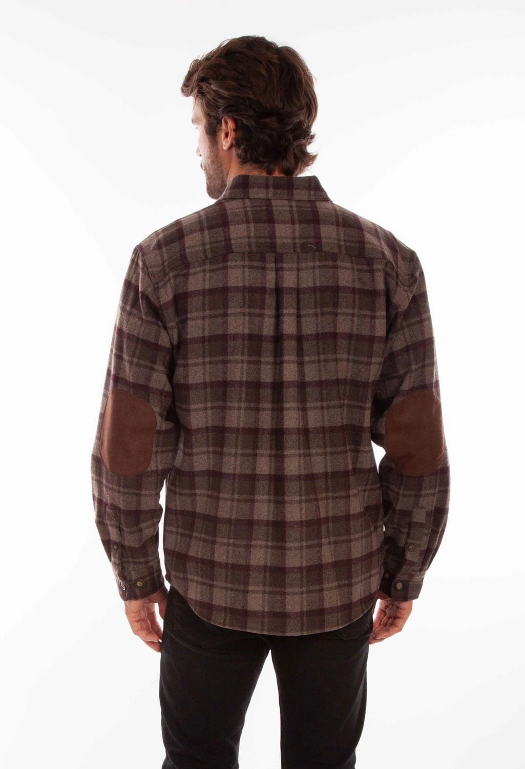 Scully Mens Chocolate/Port Wool Blend Flannel Plaid L/S Shirt Travel-friendly Checkered Print