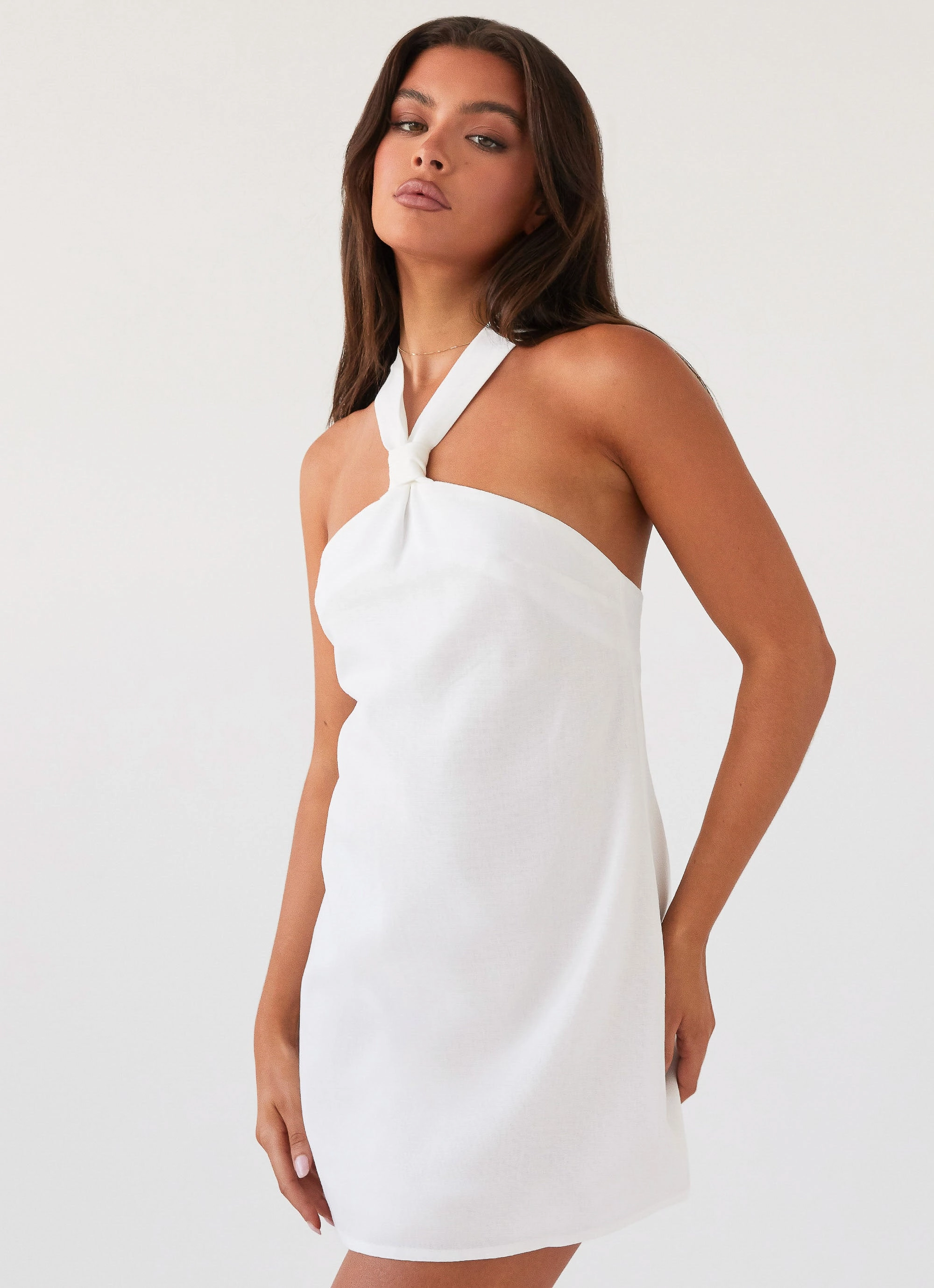 Keira Linen Mini Dress - White Subtle Flow Tactile Feel
