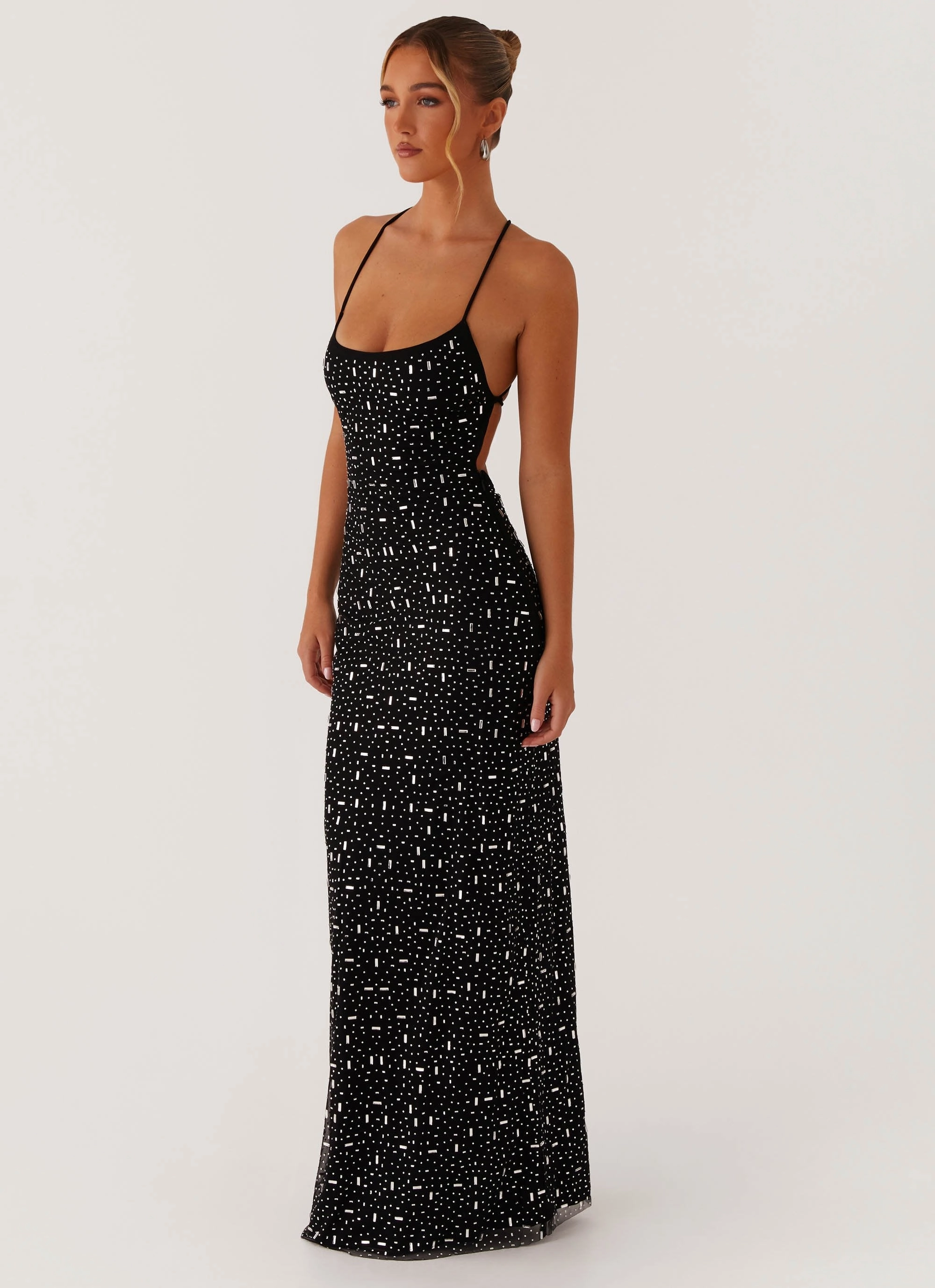Cressida Rhinestone Mesh Maxi Dress - Black AntiPillTreatment