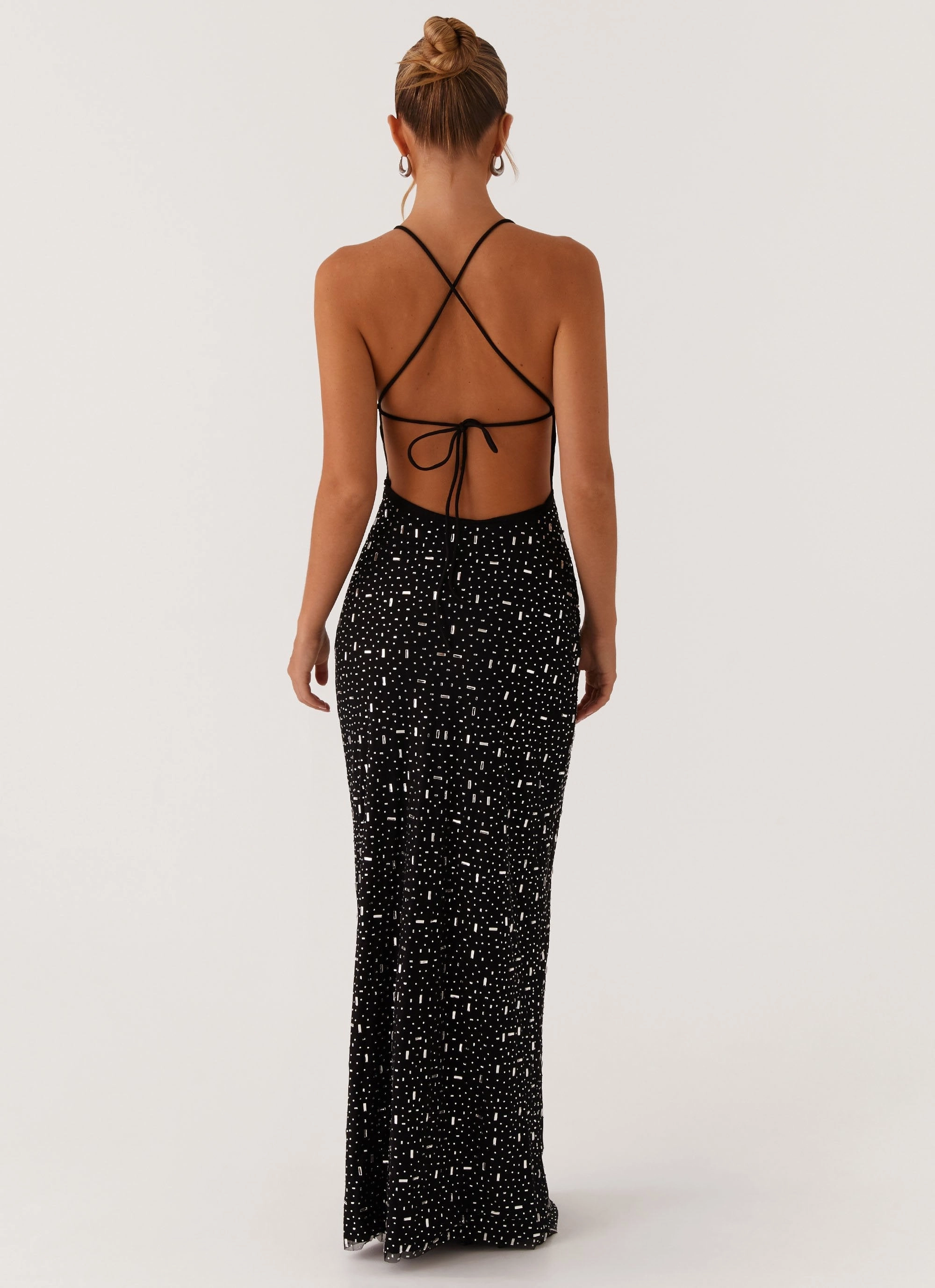 Cressida Rhinestone Mesh Maxi Dress - Black Vintage-Inspired EcoFriendlyDye