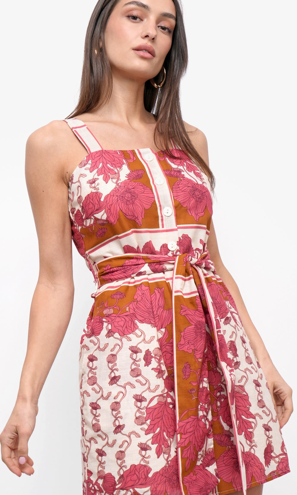 Tristin Border Mini Dress in Ecru/Coral Metallic Finish Sophisticated Wear