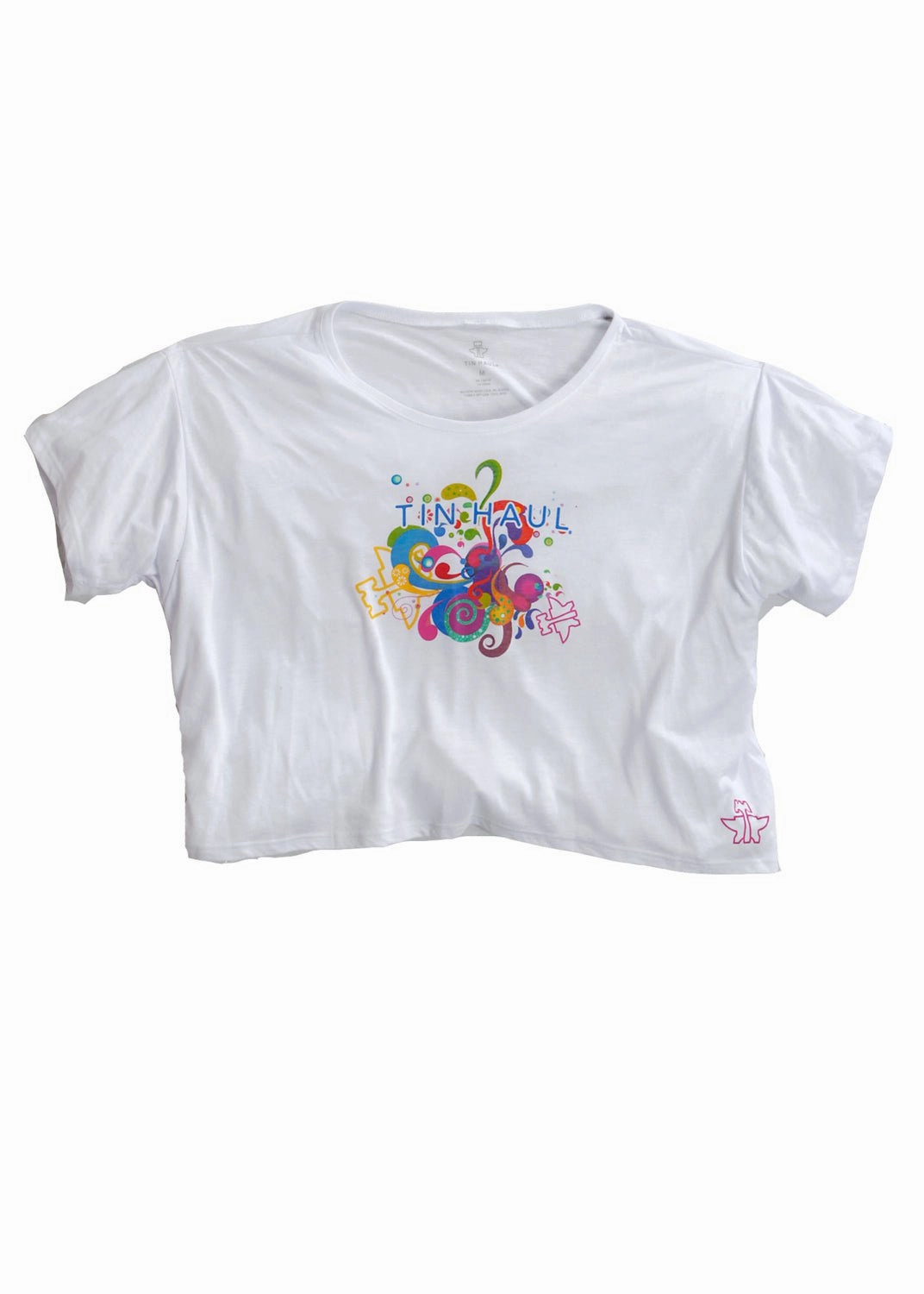 Fitted Silhouette Tin Haul Womens Paint Swirl Crop White 100% Cotton S/S T-Shirt