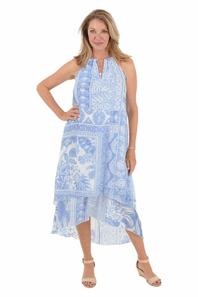 Classic Grace Fit Mood Tropical Tiles Necklace Sleeveless Dress