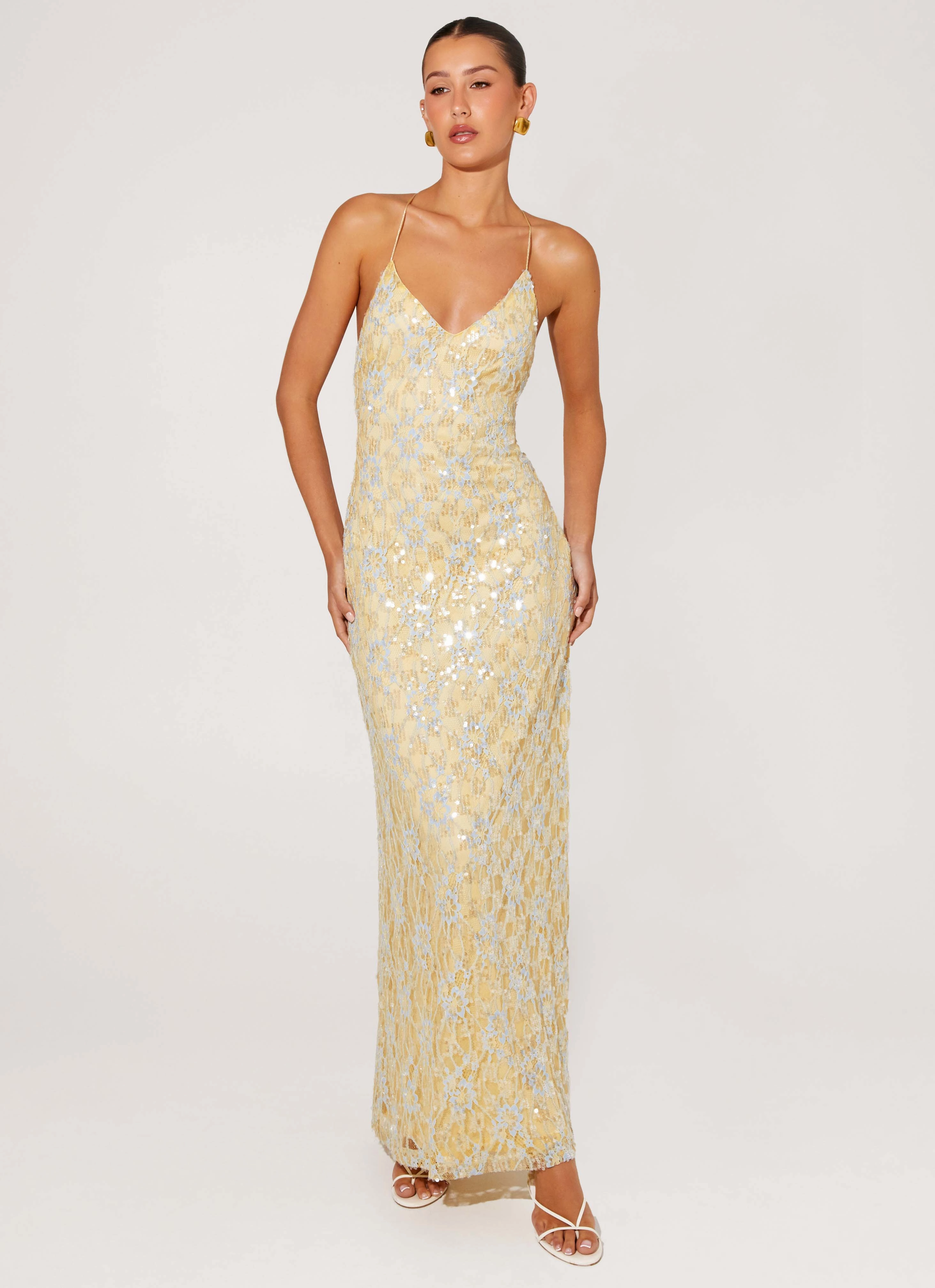 Truly Mine Maxi Dress - Yellow Sporty Look Drapey Fabric