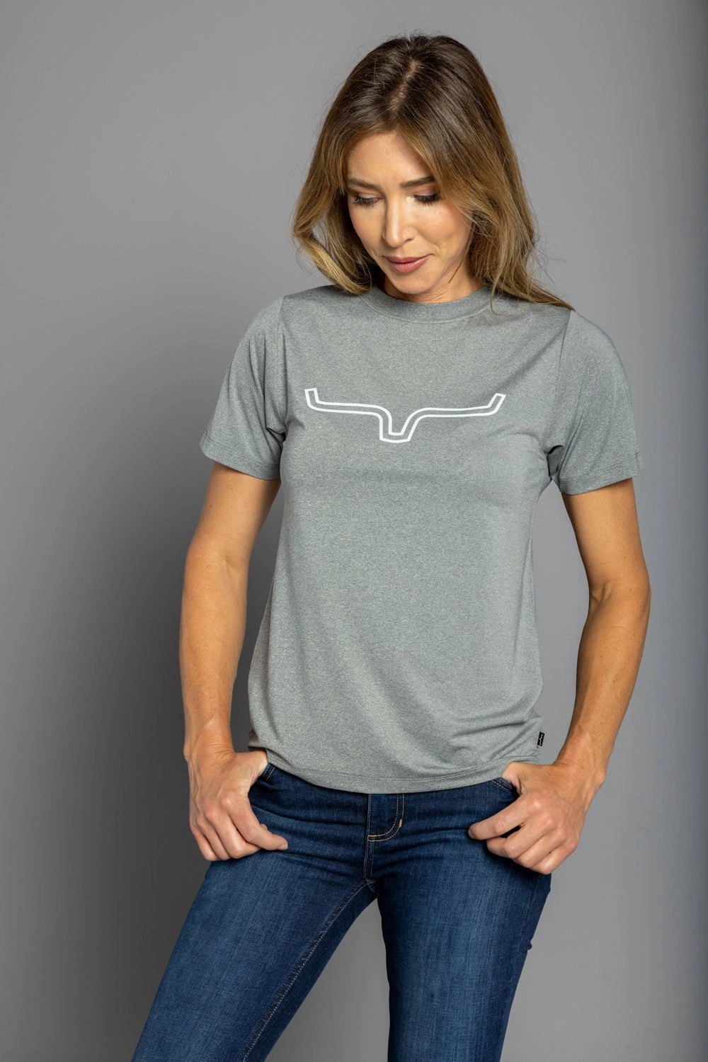 Holiday Style Workwear Essential Kimes Ranch Womens Outlier Tech Tee Grey Heather Cotton Blend S/S T-Shirt