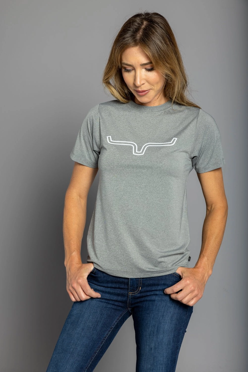 Kimes Ranch Womens Outlier Tech Tee Grey Heather Cotton Blend S/S T-Shirt Stretch Fabric