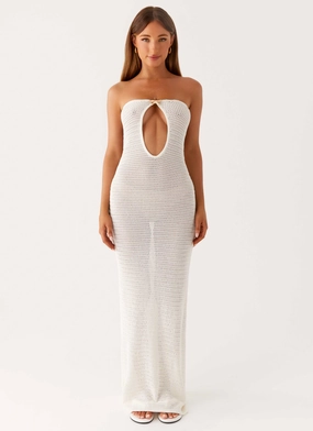 Minimal Cut Fitted Design Seafoam Maxi Dress - Ivory