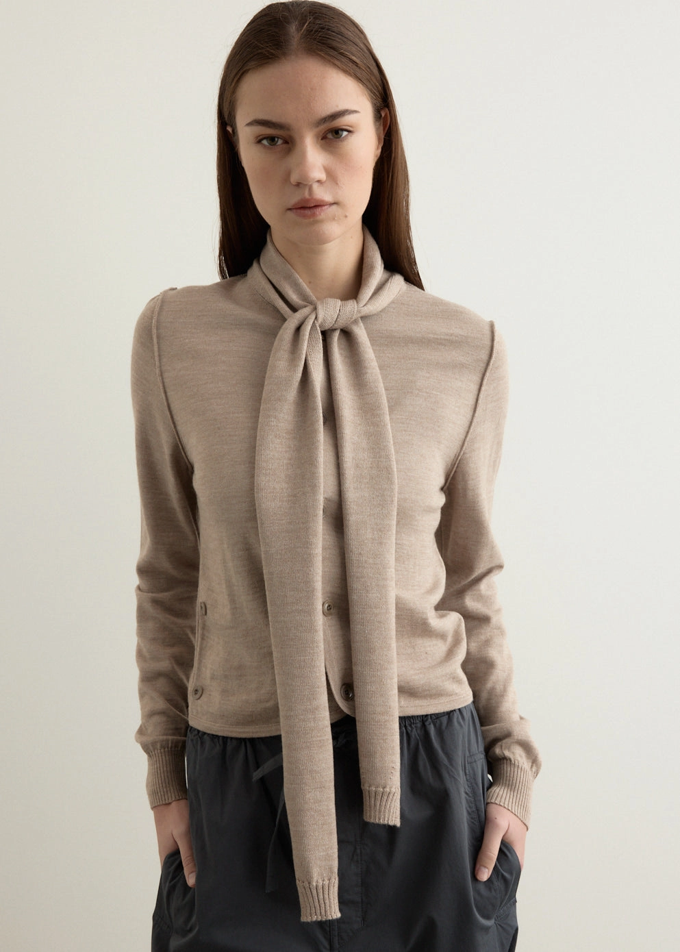 Twisted Cardigan With Scarf Effortless Layer