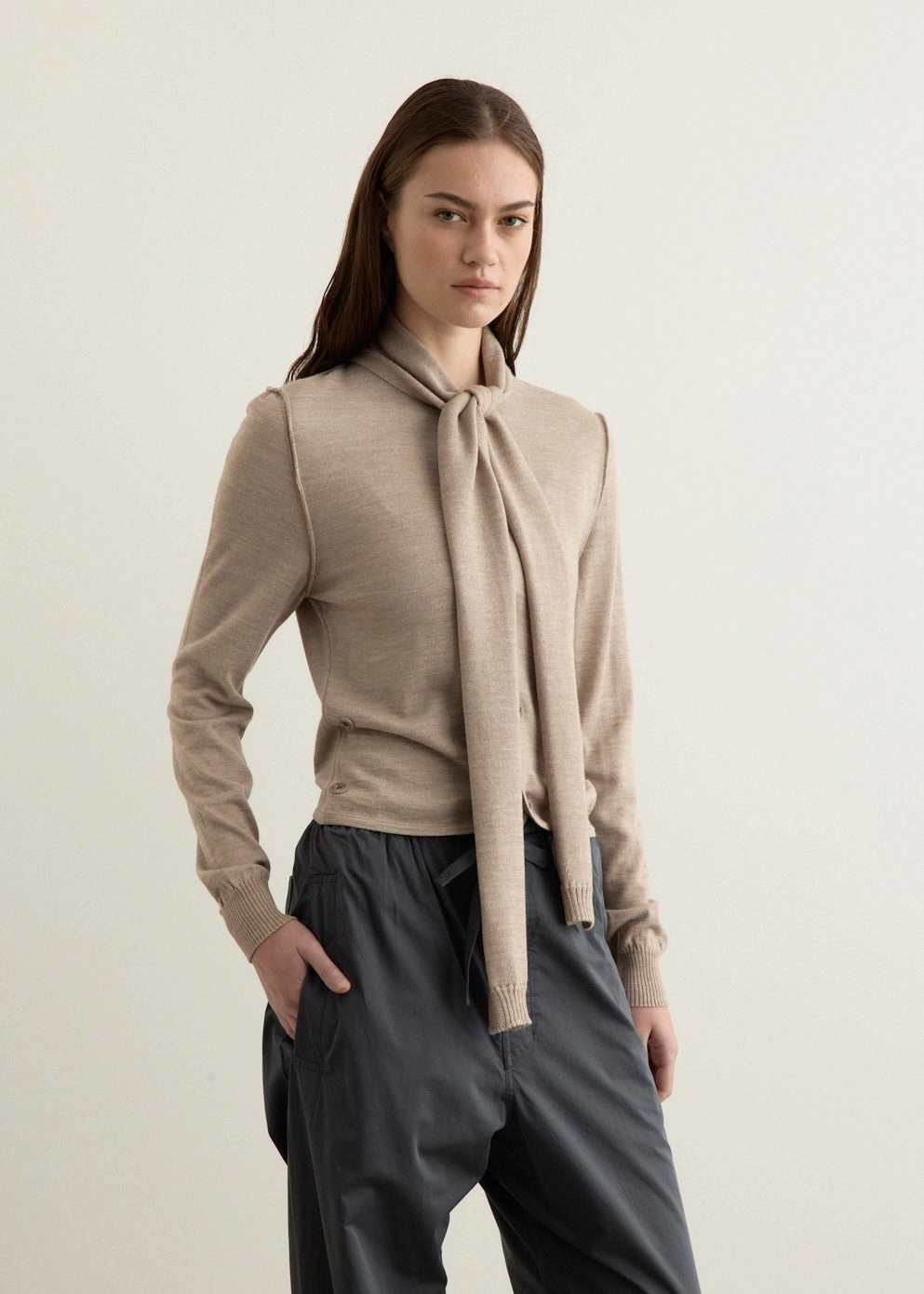 Twisted Cardigan With Scarf Weather Fit