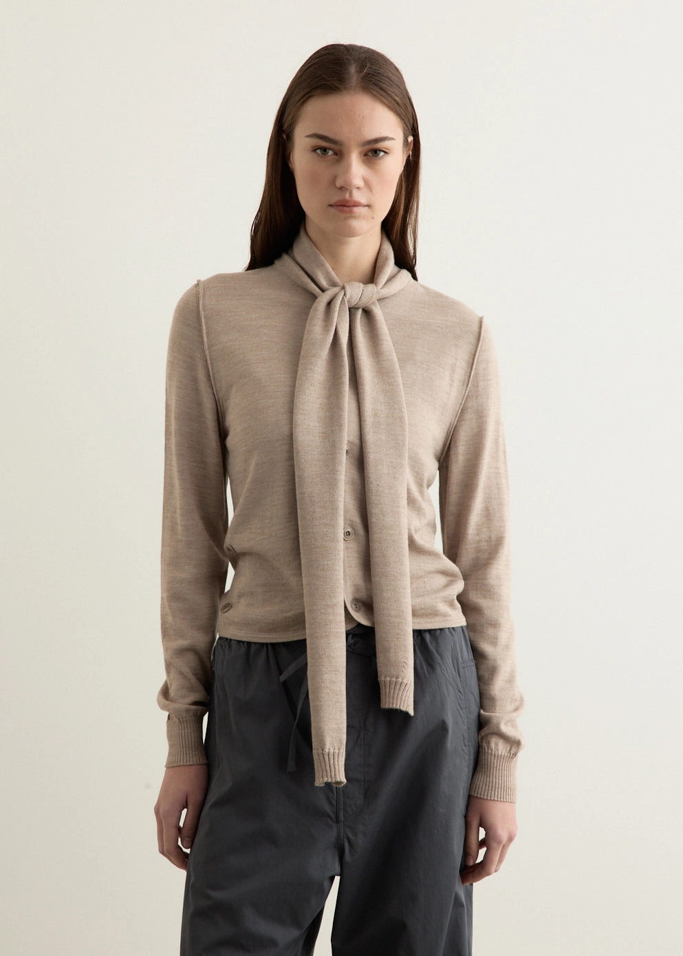 Stain Proof Twisted Cardigan With Scarf