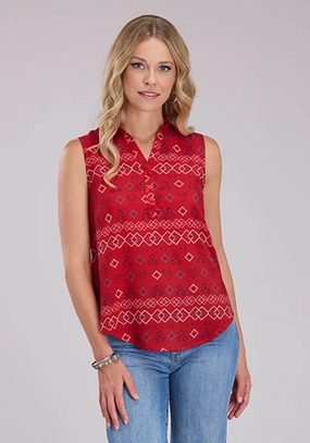 Roper Womens RWB Aztec Red 100% Rayon S/L Blouse Multipurpose Utility Stretch Fabric