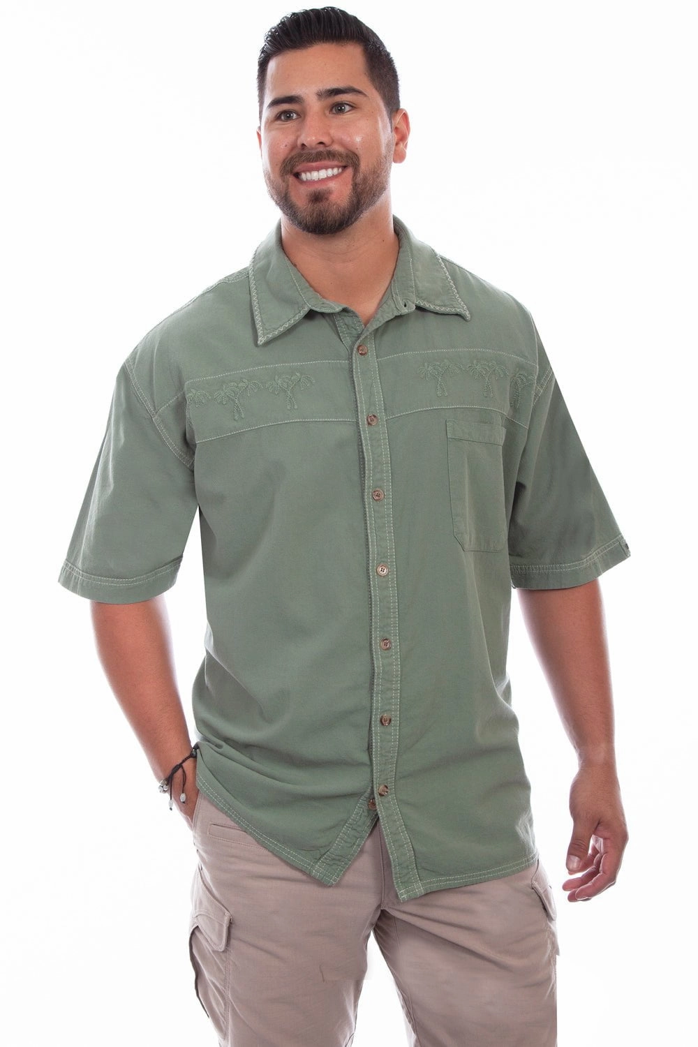 crew neck Scully Mens Moss 100% Cotton Palm S/S Shirt
