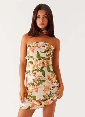 Edwina Strapless Mini Dress - Floral Print Luxury-Fabric Go To Wear